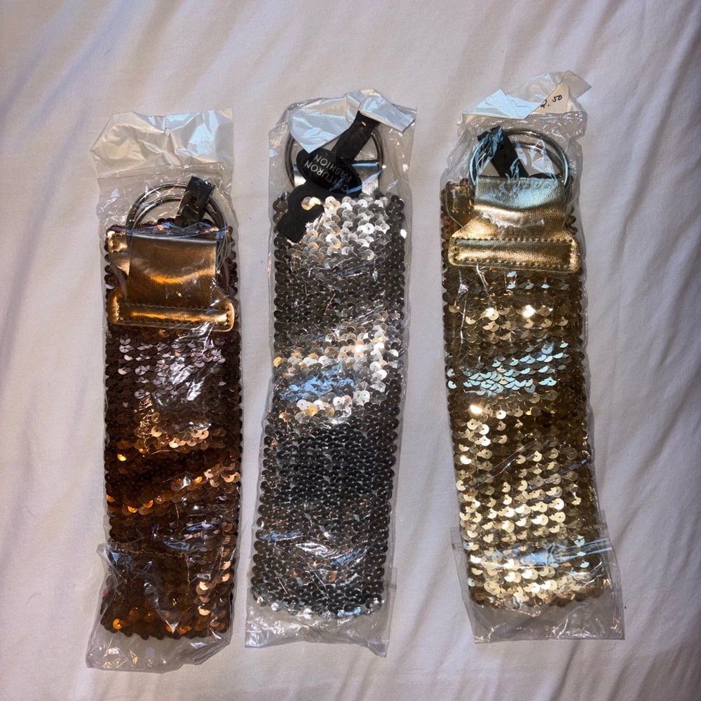 Sequin Keychain Set in Brown, Silver, and Gold